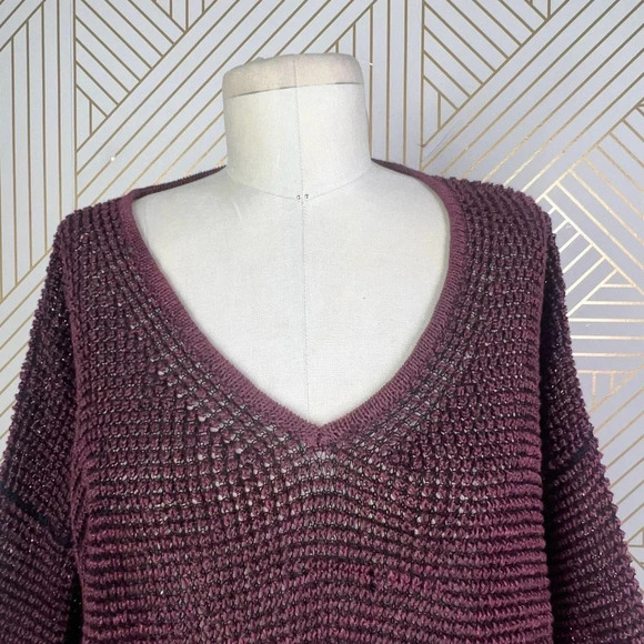 Isabel Marant Maroon Purple Open Knit Linen Blend V-Neck Sweater Size 38‎ / US 6 - Picture 3 of 12